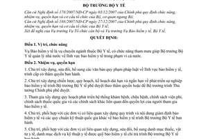 Quyết định 42/2008/QĐ-BYT quy định chức năng, nhiệm vụ, quyền hạn và cơ cấu tổ chức của Vụ Bảo hiểm y tế thuộc Bộ Y tế