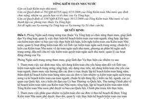 Quyết định 1572/QĐ-KTNN quy định chức năng, nhiệm vụ các phòng trực thuộc Vụ Tổng hợp