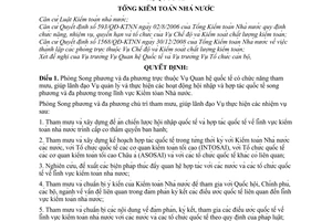 Quyết định 1575/QĐ-KTNN quy định chức năng, nhiệm vụ các phòng trực thuộc Vụ Quan hệ quốc tế