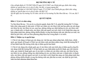 Quyết định 50/2008/QĐ-BYT quy định chức năng, nhiệm vụ, quyền hạn và cơ cấu tổ chức của Vụ Sức khoẻ bà mẹ - trẻ em thuộc Bộ Y tế