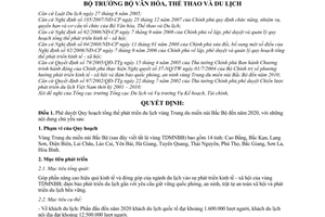 Quyết định 91/2008/QĐ-BVHTTDL phê duyệt quy hoạch tổng thể phát triển du lịch vùng Trung du miền núi Bắc bộ đến năm 2020