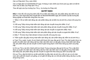 Quyết định 126/2008/QĐ-BNN bổ sung quy định mẫu hồ sơ kiểm dịch động vật, sản phẩm động vật; kiểm tra vệ sinh thú y  kèm theo QĐ 86/2005/QĐ-BNN