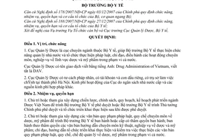 Quyết định 53/2008/QĐ-BYT quy định chức năng, nhiệm vụ, quyền hạn và cơ cấu tổ chức của Cục Quản lý dược thuộc Bộ Y tế