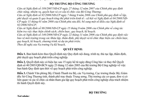 Quyết định 55/2008/QĐ-BCT quy định nội dung, trình tự, thủ tục lập, thẩm định, phê duyệt quy hoạch phát triển lĩnh vực công nghiệp