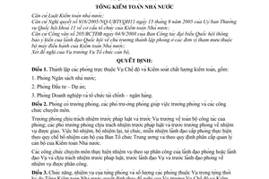 Quyết định 1568/QĐ-KTNN thành lập các phòng trực thuộc Vụ Chế độ và Kiểm soát chất lượng kiểm toán