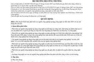 Quyết định 53/2008/QĐ-BCT phê duyệt Chiến lược phát triển các ngành công nghiệp áp dụng công nghệ cao đến năm 2020