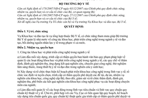 Quyết định 51/2008/QĐ-BYT quy định chức năng, nhiệm vụ, quyền hạn và cơ cấu tổ chức của Vụ Khoa học và Đào tạo thuộc Bộ Y tế