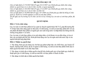 Quyết định 48/2008/QĐ-BYT quy định chức năng, nhiệm vụ, quyền hạn và cơ cấu tổ chức của Cục An toàn vệ sinh thực phẩm thuộc Bộ Y tế