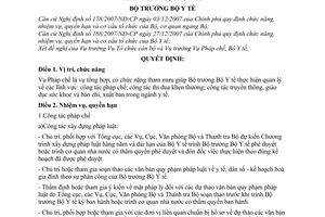 Quyết định 43/2008/QĐ-BYT quy định chức năng, nhiệm vụ, quyền hạn và cơ cấu tổ chức của Vụ Pháp chế thuộc Bộ Y tế