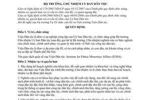 Quyết định 412/QĐ-UBDT quy định chức năng, nhiệm vụ, quyền hạn và cơ cấu tổ chức của Viện Dân tộc