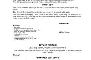 Quyết định 52/2008/QĐ-BCT Quy chế tạm thời về bảo vệ môi trường ngành công thương