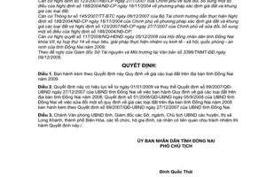 Quyết định 92/2008/QĐ-UBND quy định giá đất trên địa bàn tỉnh Đồng Nai năm 2009