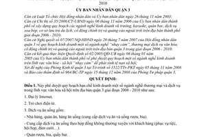 Quyết định 06/2008/QĐ-UBND phê duyệt quy hoạch hạn chế kinh doanh dịch vụ đại lý internet, trò chơi điện tử, dịch vụ ăn uống quận 3, 2008 - 2010