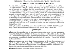 Quyết định 101/2008/QĐ-UBND giao kế hoạch điều chỉnh chỉ tiêu và kinh phí thực hiện chương trình mục tiêu quốc gia trên địa bàn thành phố năm 2008