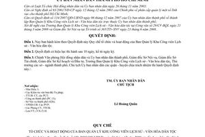 Quyết định 100/2008/QĐ-UBND quy chế tổ chức và hoạt động của Ban quản lý khu công viên lịch sử - văn hóa dân tộc