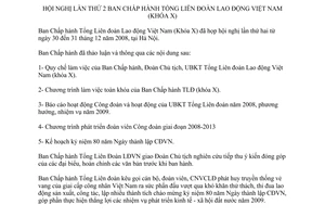 Nghị quyết 02/NQ-BCH 2008 hội nghị lần 2 Ban Chấp hành Tổng Liên đoàn Lao động Khóa X