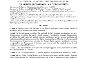 Decision No. 59/2008/QD-BTTTT promulgating the list of applicable forced standar