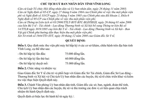 Quyết định 2652/QĐ-UBND mức thu viện phí máy hô hấp ký ở các cơ sở khám, chữa bệnh trên địa bàn tỉnh Vĩnh Long