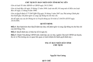 Quyết định 2650/QĐ-UBND 2008 phát ngôn cung cấp thông tin cho báo chí tỉnh Hưng Yên