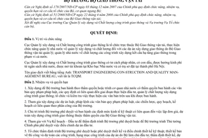Quyết định 34/2008/QĐ-BGTVT quy định chức năng, nhiệm vụ, quyền hạn và cơ cấu tổ chức của Cục quản lý xây dựng và Chất lượng công trình giao thông