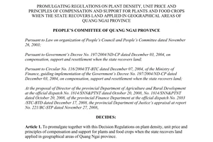 Decision No. 482/2008/QD-UBND plant density unit price principles of compensation when the state recovers land