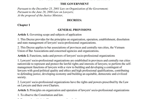Decree No. 131/2008/ND-CP of December 31, 2008, guiding the implementation of the Law on Lawyers regarding lawyers' socio-professional organizations.