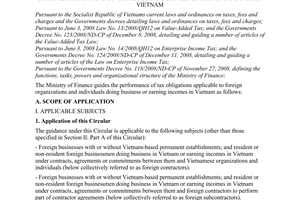 Circular No. 134/2008/TT-BTC of December 31, 2008, guiding the performance of tax obligations applicable to foreign organizations and individuals doing business or earning incomes in Vietnam.