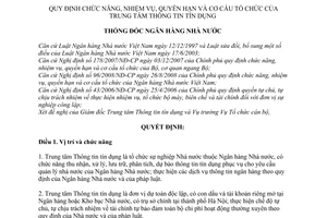 Quyết định 3289/QĐ-NHNN chức năng, nhiệm vụ, quyền hạn