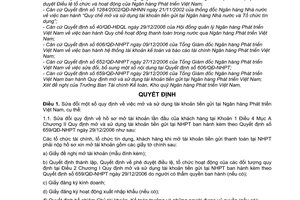 Quyết định 896/QĐ-NHPT sửa đổi Quy định hồ sơ mở tài khoản