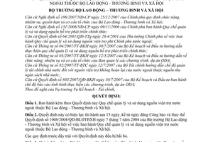 Quyết định 74/2008/QĐ-BLĐTBXH quy chế quản lý và sử dụng nguồn viện trợ nước ngoài thuộc Bộ Lao động - Thương binh và Xã hội