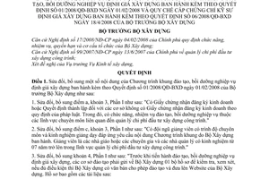 Quyết định 17/2008/QĐ-BXD bổ sung chương trình khung đào tạo, bồi dưỡng nghiệp vụ định giá xây dựng kèm theo Quyết định 01/2008/QĐ-BXD