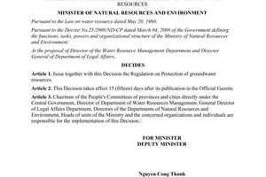 Decision No. 15/2008/QD-BTNMT promulgating the regulation on protection