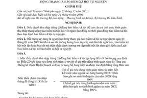 Nghị định 134/2008/NĐ-CP điều chỉnh thu nhập tháng đã đóng bảo hiểm xã hội đối với người lao động tham gia bảo hiểm xã hội tự nguyện