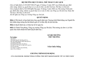 Quyết định 5476/QĐ-BVHTTDL chương trình hành động của ngành du lịch