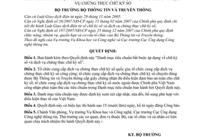 Quyết định 59/2008/QĐ-BTTTT Danh mục tiêu chuẩn bắt buộc áp dụng về chữ ký số và dịch vụ chứng thực chữ ký số