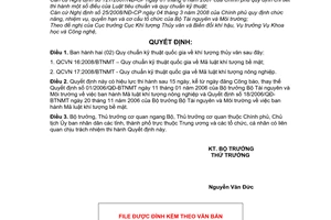 Quyết định 17/2008/QĐ-BTNMT quy chuẩn kỹ thuật quốc gia về khí tượng thủy văn