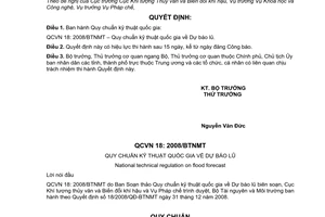 Quyết định 18/2008/QĐ-BTNMT Quy chuẩn kỹ thuật quốc gia về Dự báo lũ