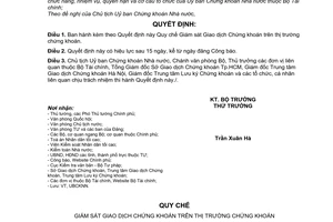 Quyết định 27/2008/QĐ-BTC quy chế giám sát giao dịch chứng khoán trên thị trường chứng khoán