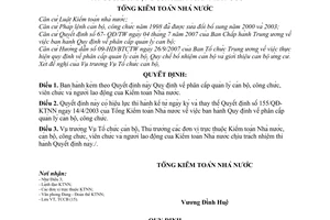 Quyết định 1585/QĐ-KTNN quy định về phân cấp quản lý cán bộ, công chức, viên chức và người lao động Kiểm toán Nhà nước