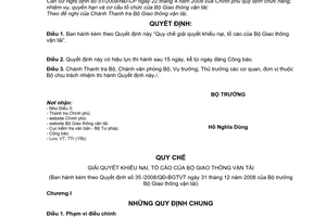 Quyết định 35/2008/QĐ-BGTVT quy chế giải quyết khiếu nại, tố cáo của Bộ Giao thông vận tải