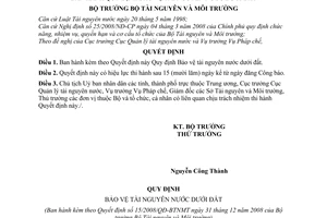 Quyết định 15/2008/QĐ-BTNMT quy định Bảo vệ tài nguyên nước dưới đất