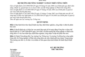 Quyết định 129/2008/QĐ-BNN  Quy định khảo nghiệm, công nhận và đặt tên phân bón mới