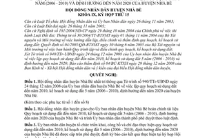 Nghị quyết 08/2008/NQ-HĐND quy hoạch sử dụng đất đến năm 2010, kế hoạch sử dụng đất 5 năm (2006 - 2010) và định hướng đến năm 2020 của huyện Nhà Bè