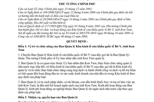 Quyết định 156/2008/QĐ-TTg Ban Quản lý Khu kinh tế cửa khẩu quốc tế Bờ Y, tỉnh Kom Tum