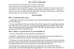 Quyết định 157/2008/QĐ-TTg  thành lập Ủy ban Bảo vệ môi trường lưu vực hệ thống sông Đồng Nai