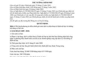 Quyết định 155/2008/QĐ-TTg phê duyệt phương án điều chỉnh cước dịch vụ điện thoại cố định nội hạt