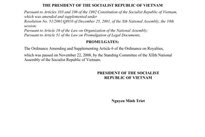 Order No. 30/2008/L-CTN of December 2,2008, on the promulgation of Ordinance.