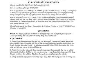 Quyết định 2302/QĐ-UBND năm 2008 phát triển hệ thống dạy nghề Hưng Yên 2006 - 2015