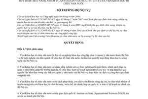 Quyết định 1501/QĐ-BNV quy định chức năng, nhiệm vụ, quyền hạn và cơ cấu tổ chức của Viện Khoa học tổ chức nhà nước