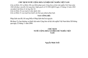 Lệnh công bố Pháp lệnh bổ sung Điều 6 Pháp lệnh thuế tài nguyên 30/2008/L-CTN